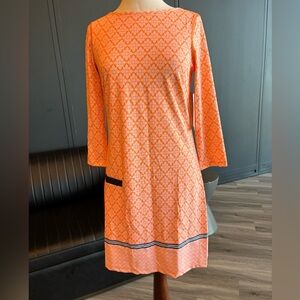 3/4 sleeve light orange & white easy dress! UPF 50 fabric